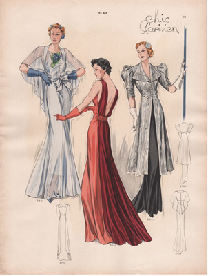 5 VINTAGE FRENCH FASHION PRINTS 1936